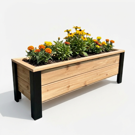 1248Blk - 48"L x 12"W x 15"H Red Cedar Flower Planter with Black Cedar Legs