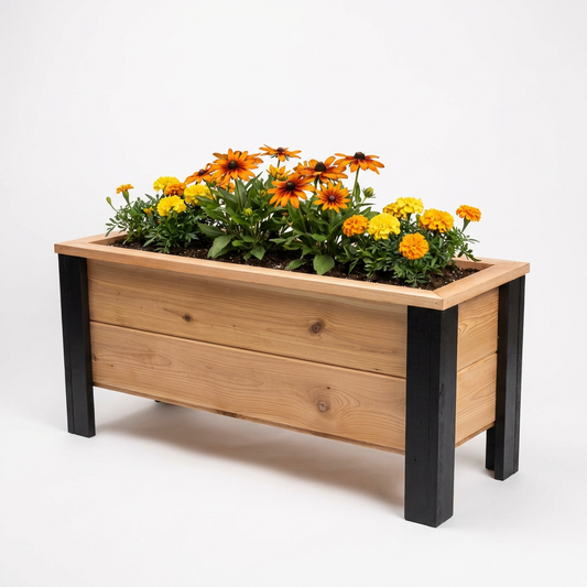 1236Blk - 36"L x 12"W x 15"H Red Cedar Flower Planter with Black Cedar Legs