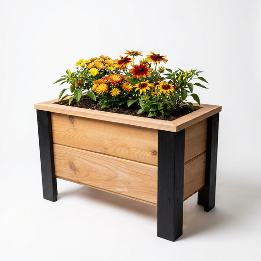 1224Blk - 24"L x 12"W x 15"H Red Cedar Flower Planter with Black Cedar Legs