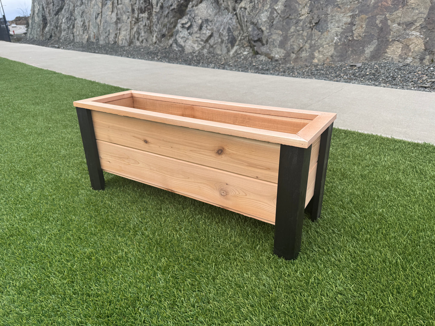 1236Blk - 36"L x 12"W x 15"H Red Cedar Flower Planter with Black Cedar Legs