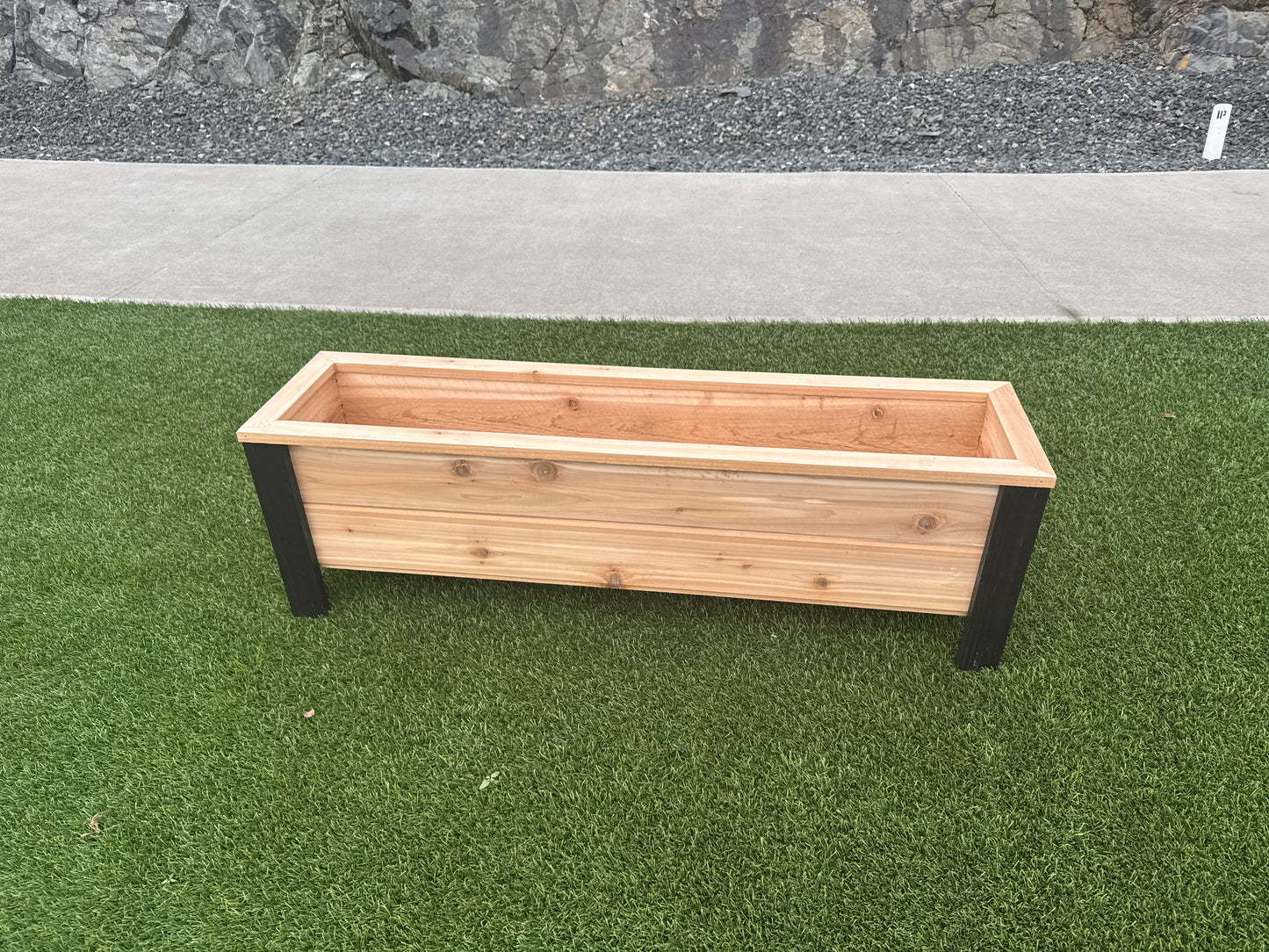 1248Blk - 48"L x 12"W x 15"H Red Cedar Flower Planter with Black Cedar Legs