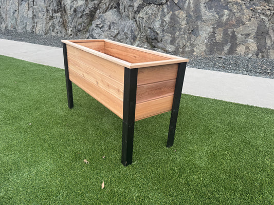 2048Blk - 48"L x 20"W x 30"H Red Cedar Planter with Black Cedar Legs